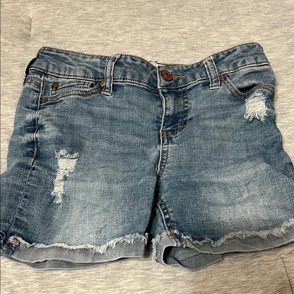 Celebrity Pink Blue Distressed Jean Shorts